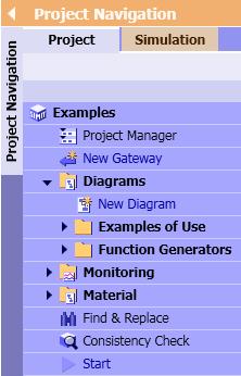 Figure 4-2: Switching the project navigation You can open diagram in both view, but for different purpoe: If you are in the blue project tree, diagram are opened for editing.