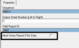 Figure 5: Abort Union Report option 3. Make Available in SDK needs to be selected on the relevant reports. This option must not be selected for drill-down and sub reports.