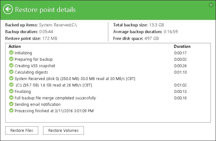 Viewing Statistics for Separate Restore Points Veeam Endpoint Backup provides the following information about separate restore points in the backup chain: Backed up items: items that you have chosen