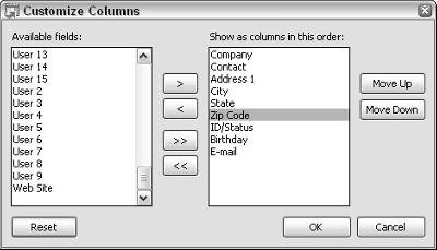 66 Part II: Putting the ACT! Database to Work Figure 5-1: Adding columns to the Contact List. 2.