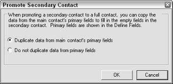 70 Part II: Putting the ACT! Database to Work Figure 5-4: The scary warning you get when deleting a secondary contact.
