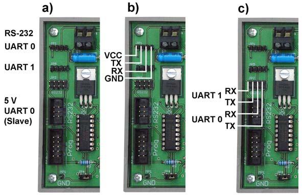 General-Purpose Microcontroller Module 12a Hardware Reference 6 Fig. 6 RS-223 attachment. a) Connectors. b) Connector assignment. c) RS-232 configuration jumpers. Fig. 7 Powering modules via 5 V serial connections.