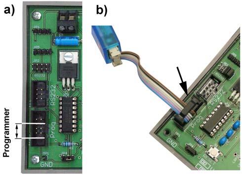 General-Purpose Microcontroller Module 12a Hardware Reference 7 Fig. 8 The SPI/Programmer header. a) Programmer attachment requires only 6 pins. b) Special adapter cable 6 to 10 pins.