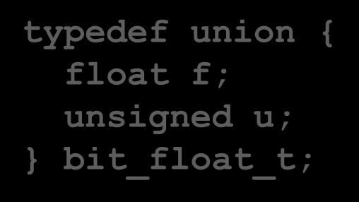 Using Union to Access Bit Patterns typedef union { float f; unsigned