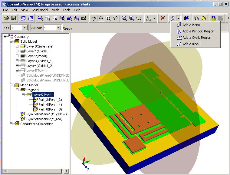 DESIGNER -- ANALYZER Preprocessor Optimized for MEMs layers Features include Cross-section planes Solid model partitioning & transforms Automatic layer merging to assure conformal