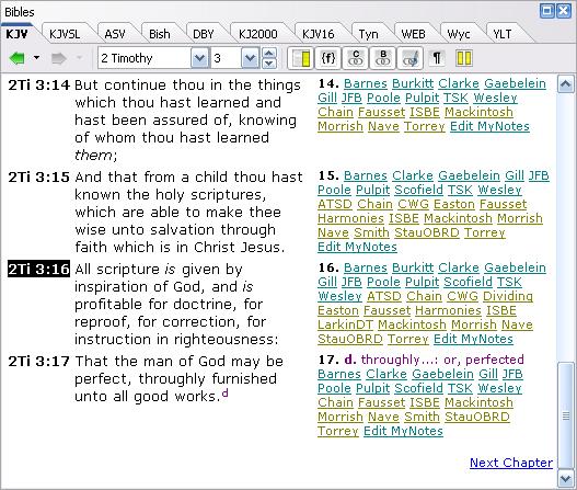 Main Window and Panels 8 Sample Bible panel The tabs in the Bible panel allow you to switch between Bible texts. The tabs have abbreviations for Bible texts (e.g.