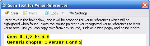 55 SwordSearcher 5 Text tool will rewrite all of the recognized verse references in the text with standard SwordSearcher formatting and copy the entire text