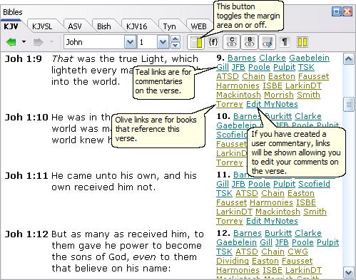 5 1.3 SwordSearcher 5 Using the Bible Margin Links Note: the amount of information the Bible Margin Links give you depends on how many library resources you have installed in SwordSearcher.