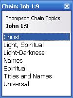 Topics on John 1:9 Clicking on an entry title, such as "Christ" in the above sample, would load that entry in the Book panel with the