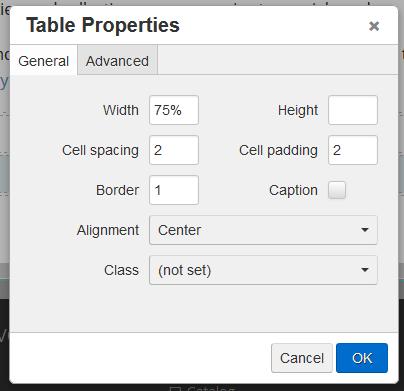 properties in the Advanced tab.