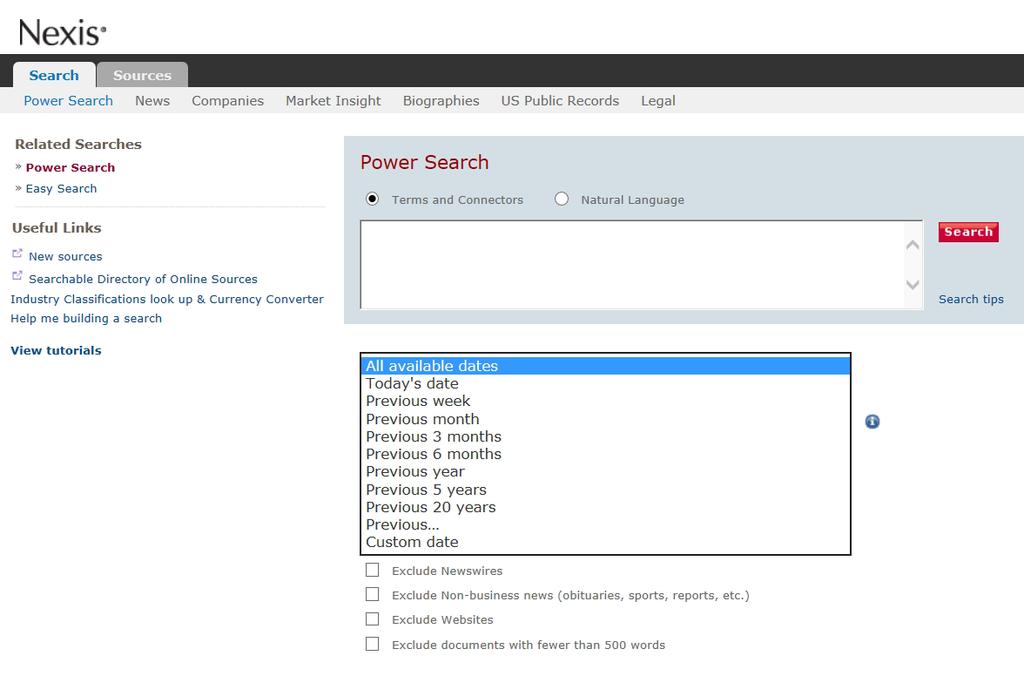 Power Search Use Power Search to search across all content source types, construct precise queries or use LexisNexis SmartIndexing Technology in your search.