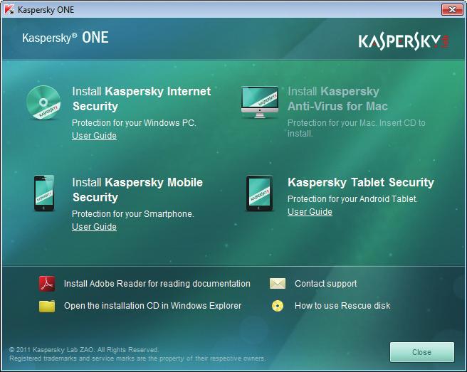 Windows Installation To install protection on your Windows PC, choose Install Kaspersky Internet Security. Then read the Windows Protection section beginning on page 4 for further instructions.