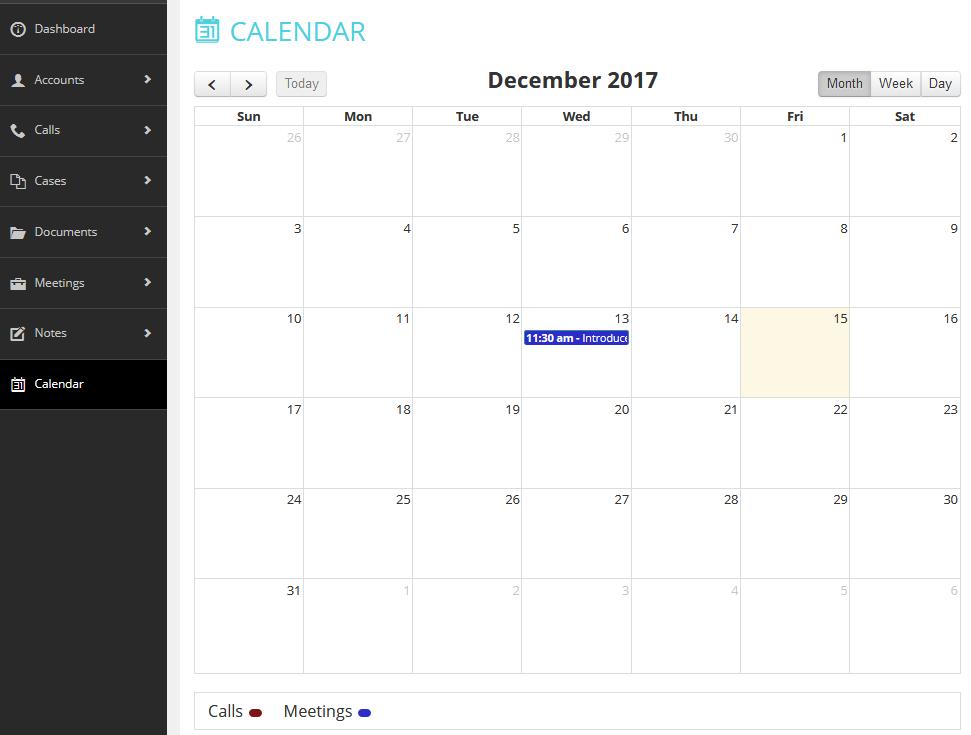 Calendar Page: You can view Phone Calls and Meetings on