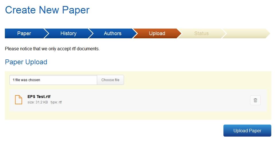 2.3. UPLOAD YOUR PAPER Here you can upload the final paper you wish to submit. In case of wrong selection please select a new file using Choose file again and click on Upload Paper.