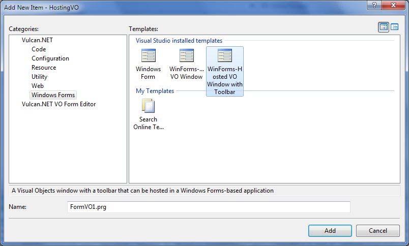 The form with WinFormVOWindowHost, toolstrip and panel is shown in
