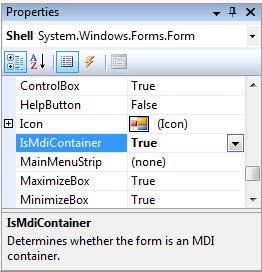 Converting to MDI Application Add a new form called Shell to the project, following the earlier steps describing how to add a