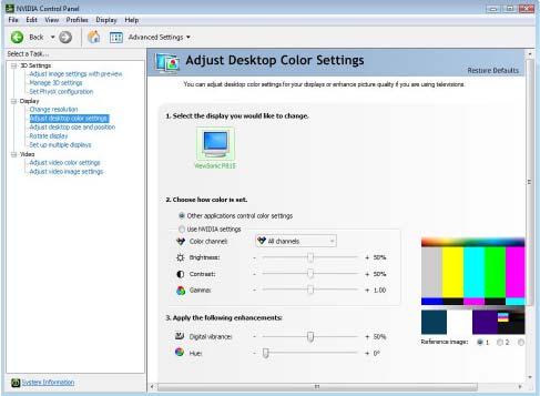 Adjust Desktop Color Settings Use this page to set the contrast, sharpness, and color depth (Digital Vibrance) of the images on your