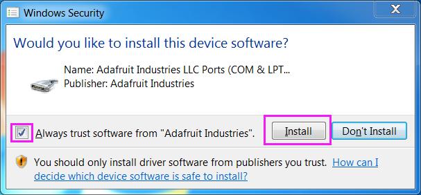 Select Always trust software for "Arduino srl" and click Install.