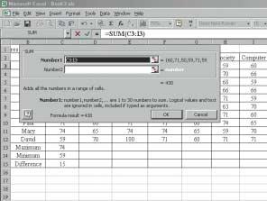 If the data you want to sum is not confined to one row or column, or if you want to make a formula using other functions, you have to click on the Formula bar.