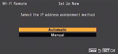 Configuring Network (TCP/IP) Settings 1Select [Automatic] or [Manual] and then press SET. If you selected [Automatic], IP settings will be assigned automatically.