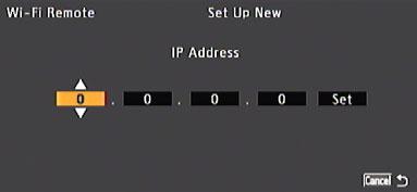 Enter the IP address assigned to the camcorder, and the network s subnet mask, and default gateway.