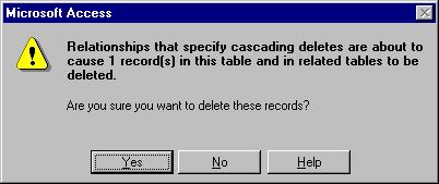 12 Microsoft Access 2002 Lesson 1-4: Testing Referential Integrity and Printing and Deleting Table Relationships Figure 1-9 The Cascade Delete Related Records option automatically deletes orphan
