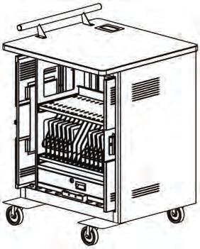 Detail of the Back Side of the Cart and Rear Access Door Features Charges Up to 32 Devices Ample Wide Slots 1"W x 11.5"D x 10"H Charges at a Rate of Up to 2.