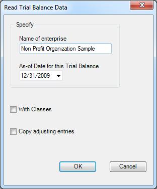 Trial Balance 13 Figure 2: Trial Balance Information for QuickBooks file Name of enterprise - The name of the enterprise identifies the Excel workbook (along with the as of date), fills the selected
