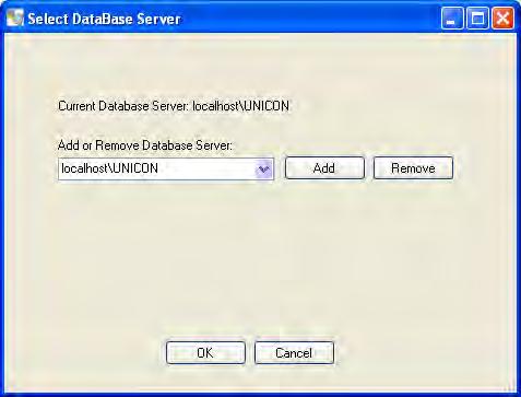Select Database Server This option allows you to change the database server for this software application. Note: The default value is the local host instance of the Unicon database (localhost\unicon).