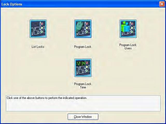 Locks Menu - CL10 List Locks or Program Lock Information The Locks Menu options for the Model CL10 software interface allow you to program the lock, add/delete users, or set the date and time in the