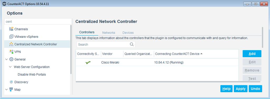 3. Select Centralized Network Controller and then select Configure. The Centralized Network Controller pane opens. 4. In the Controller tab, select Add. 5.