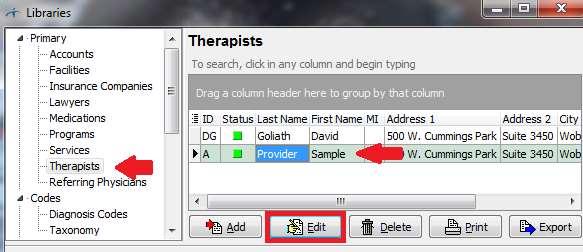 Setting up the Provider information Setting up the therapist. 1.