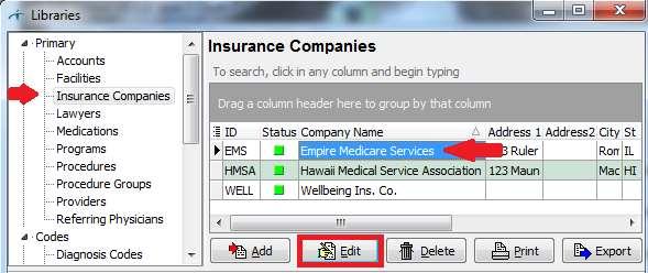 Setting up Insurance Company information These are the steps to set up the Insurance Companies to use ClaimsConnect. 1. From the main Helper screen, click on Setup and select Libraries.