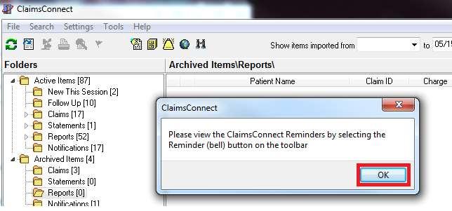 3. The Export to ClaimsConenct screen will now be displayed. It will show all the claims that are ready to be sent.
