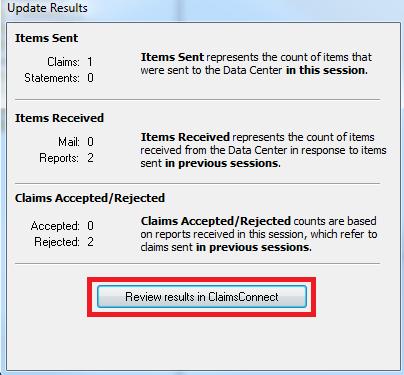 6. Click on Review results in ClaimsConnect. 7. When ClaimsConnect opens, click on the yellow bell icon at the top of the screen.