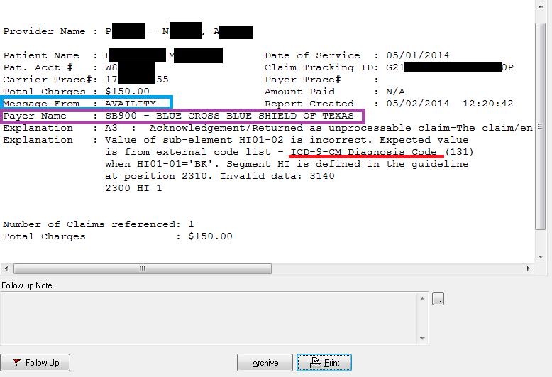This report will list the provider and patient information. It will also indicate who sent the report (BLUE BOX).