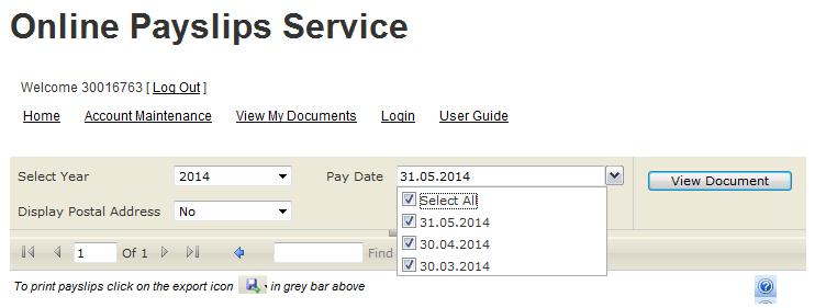 Tick the Pay Date you wish to view Click on View Document twice to