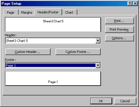 2. A window with several panels will appear. Choose the Header/Footer panel. 3. This panel shows the current settings of the header and footer.