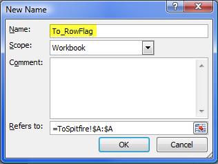 Page 23 5. In the New Name dialog box that appears, type To_RowFlag and click : 6. Click in cell A-1 and type a header for your column, for example, Include Row? 7.