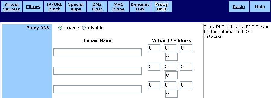 Proxy DNS Use the Proxy DNS screen to map a domain name to its server s IP address.