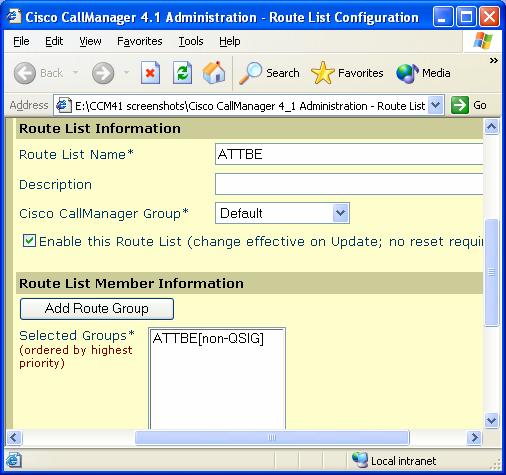 4.2.3 Route List In order for the route group to be used in a route pattern, a route group must be put in a route list. It is accessed from the route plan menu.