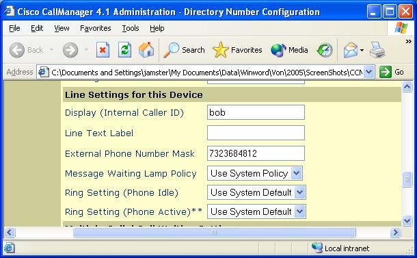 4.3 Calling Party Number Translation Configuration This section specifies how to configure a calling party number translation from an internal extension to a completely different external number.