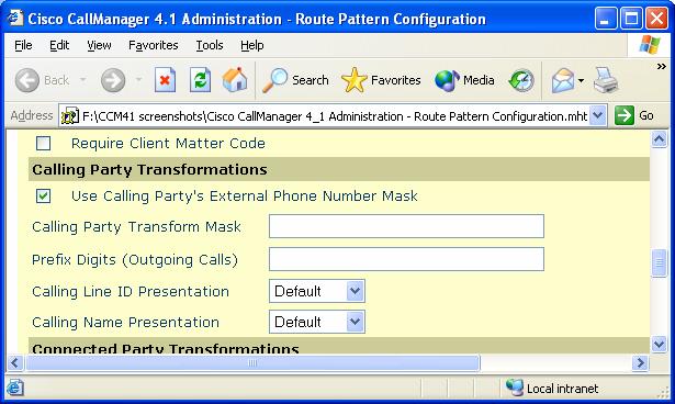 On each route pattern used to route to the AT&T network, check the Use Calling Party s External Phone