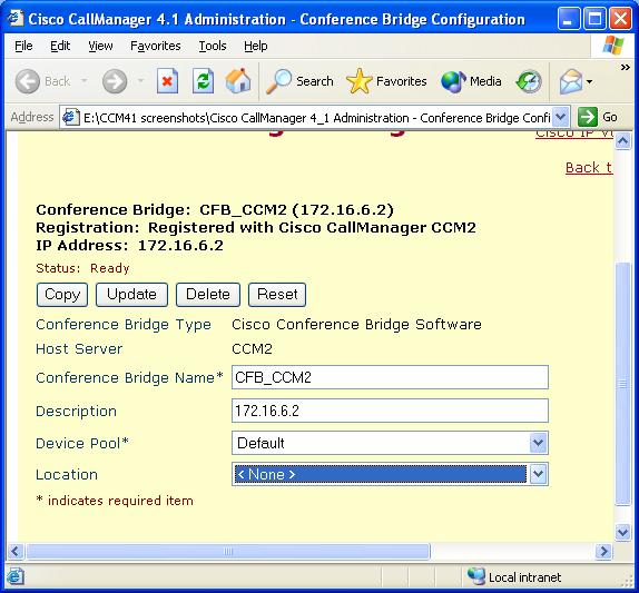 4.11 Conference Bridge The conference bridge specifies the conferencing resources to be used by the Cisco Unified Communication Manager