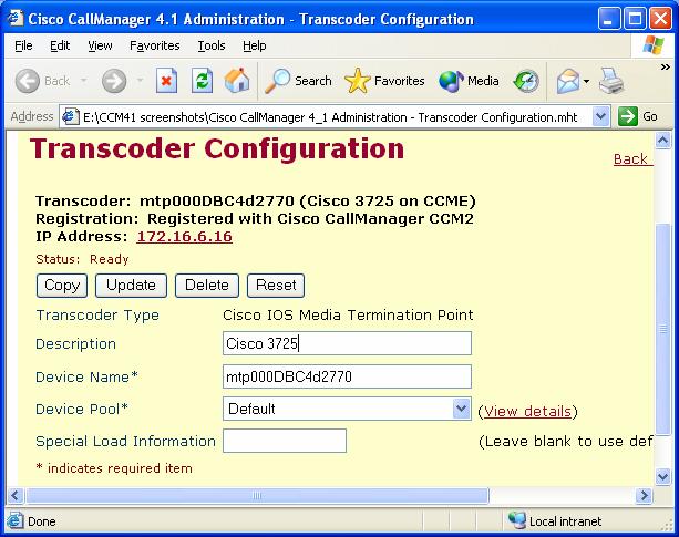 4.12 Transcoder The transcoder specifies the transcoding resources to be used to convert from the G.729 to G.711 codecs for conference calls that include a call leg to the AT&T IP Flexible Reach.
