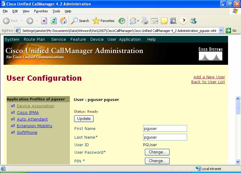 5.2.3 JTAPI User Definitions A number of JTAPI users must be defined by adding a user to the global directory. This is done by selecting add user from the User menu.