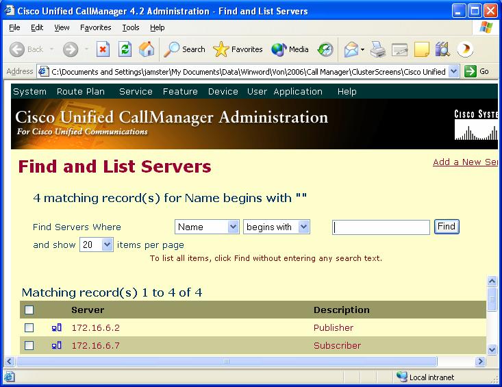 The following screen shows a sample of server entry.