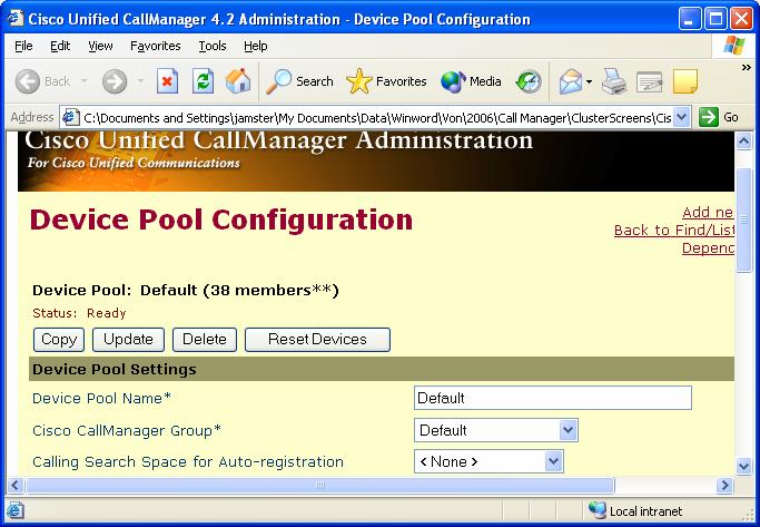 6.4 Device Pool used in the Cluster The Cisco Unified Communications Manager group (defined in the previous section) must be assigned to a device pool.