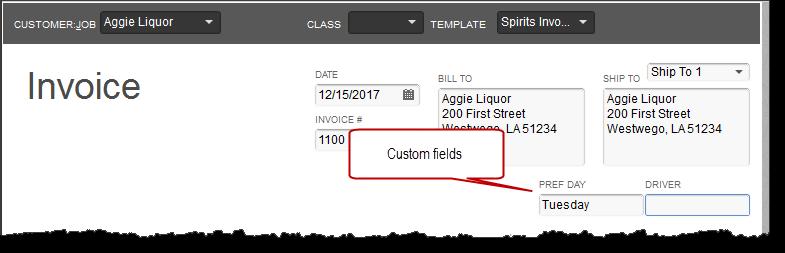 If we create an invoice using this template you will see that the custom fields show up.