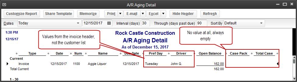 In other reports it can be hard to decide which values are going to show up. How about an A/R Aging Detail report?